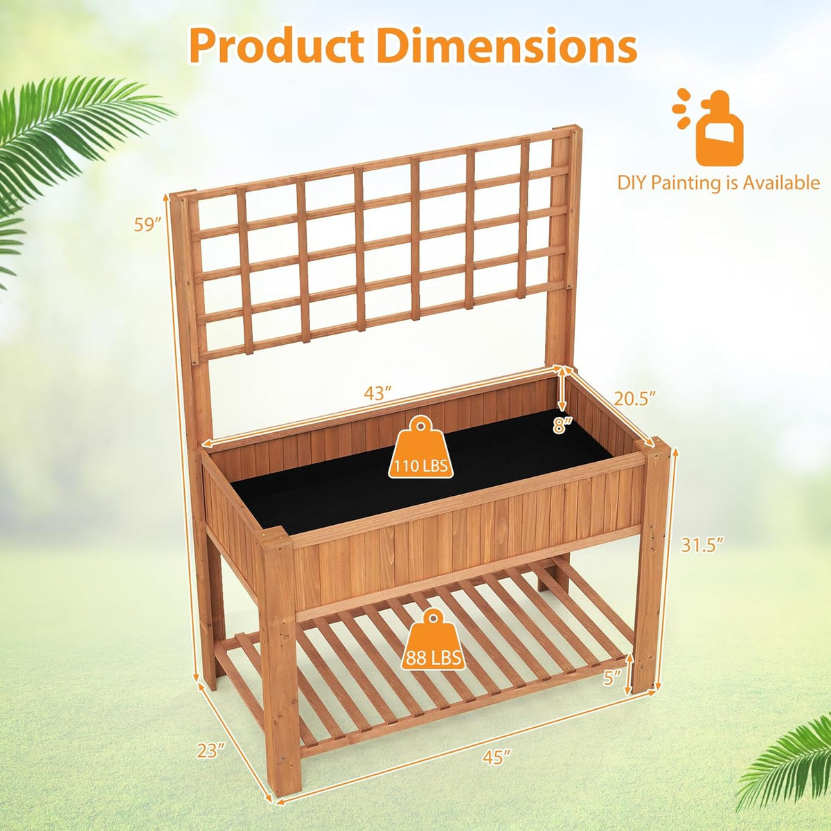 Giantex Raised Garden Bed with Trellis, Wooden Elevated Planter Box with Legs, Drainage Holes for