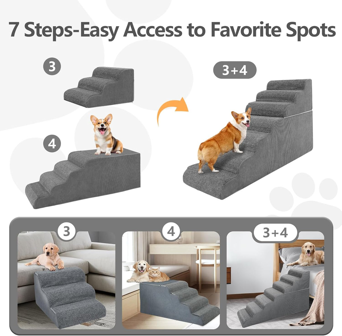 𝟳 𝗦𝘁𝗲𝗽𝘀 Dog Steps for High Bed, 30'' High Dog Stairs for Small Dogs, Waterproof Pet Stairs