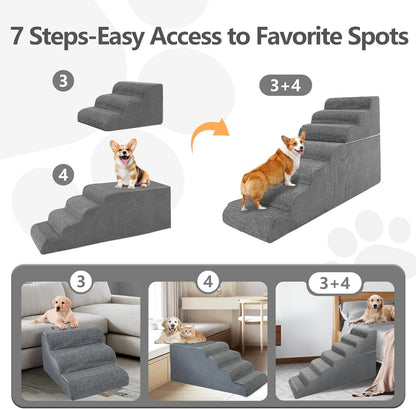 𝟳 𝗦𝘁𝗲𝗽𝘀 Dog Steps for High Bed, 30'' High Dog Stairs for Small Dogs, Waterproof Pet Stairs