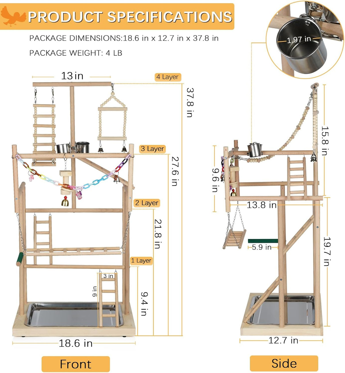 Pet Parrot Playstand Parrots Bird Playground Bird Play Stand Wood Perch Gym Playpen Ladder with