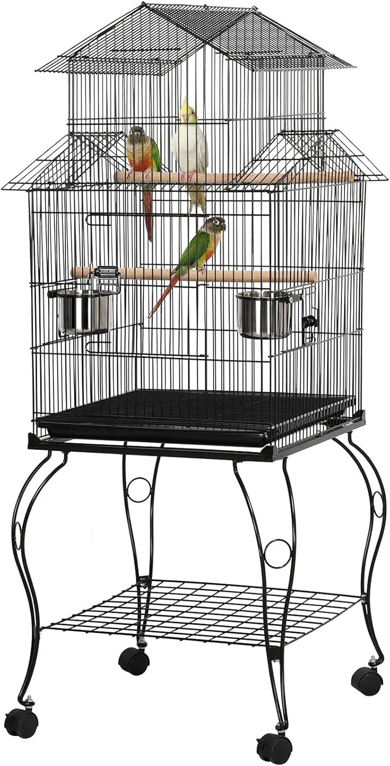Yaheetech Budgie Cage 55-inch Rolling Standing Triple Roof Medium Parrot Cage Pet Bird Cage with