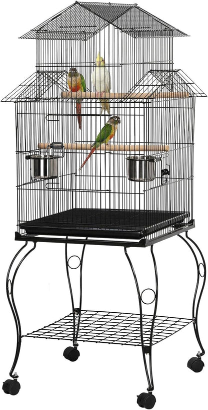 Yaheetech Budgie Cage 55-inch Rolling Standing Triple Roof Medium Parrot Cage Pet Bird Cage with