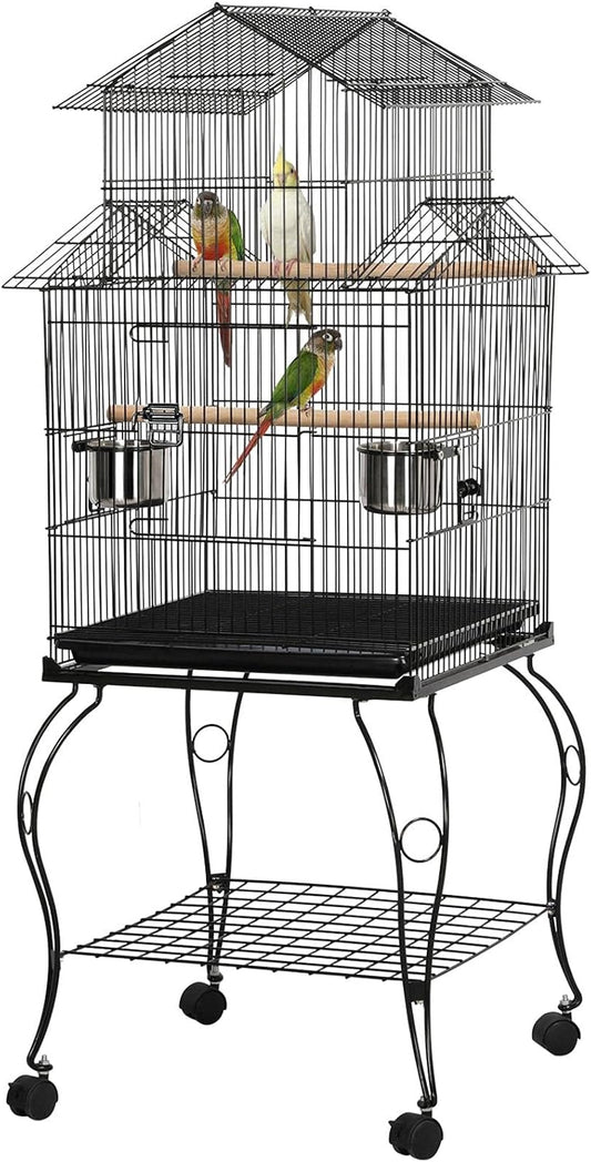 Yaheetech Budgie Cage 55-inch Rolling Standing Triple Roof Medium Parrot Cage Pet Bird Cage with