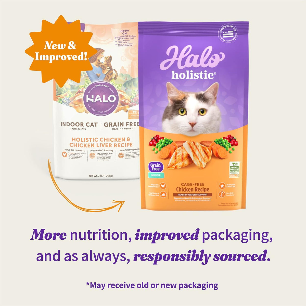 Halo Holistic Cage Free Chicken Cat Food, Grain Free Dry Cat Food, For Healthy Weight Support
