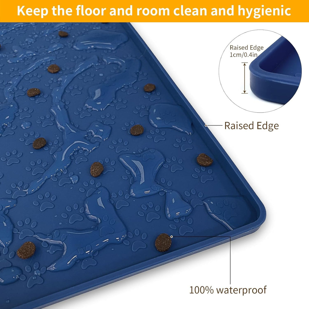 Ptlom Pet Placemat for Dog and Cat, Waterproof Non-Slip Silicone Feeding Bowl Mat Prevent Food and