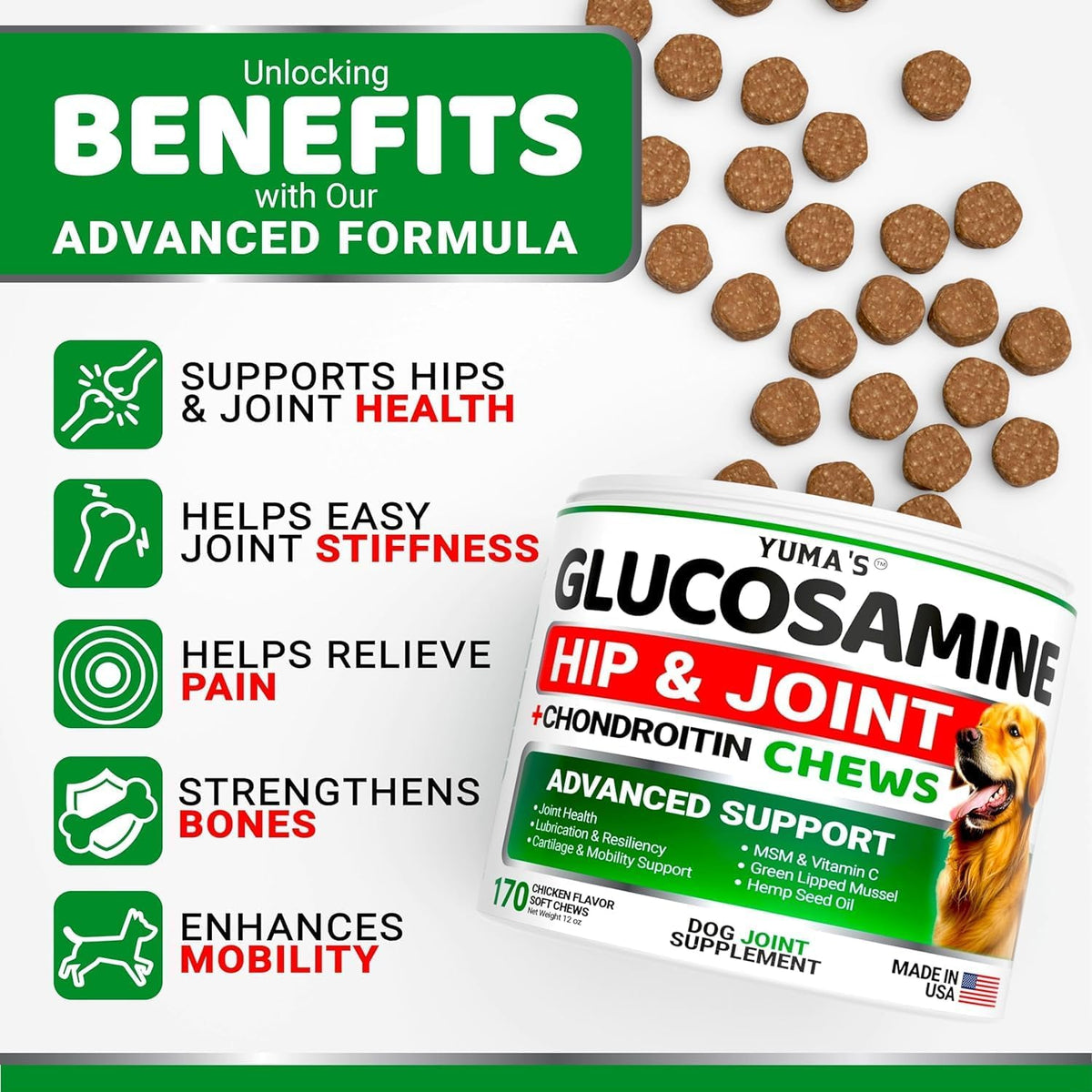 YUMA'S (2 Pack) Glucosamine for Dogs - Hip and Joint Supplement for Dogs - Glucosamine Chondroitin