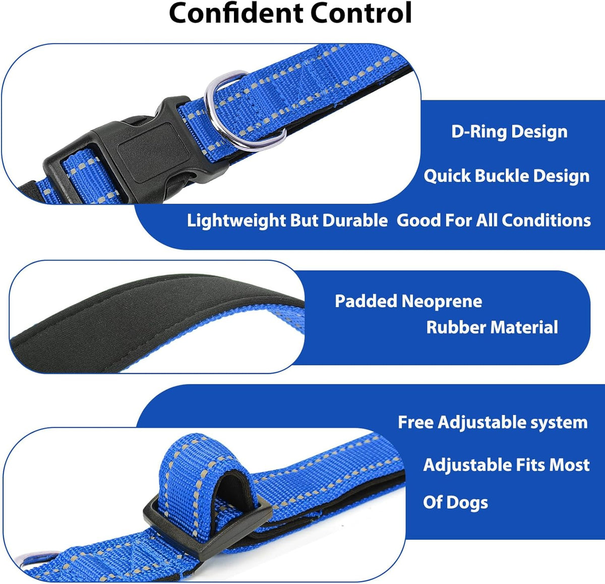 Reflective Dog Collar Padded with Soft Neoprene Breathable Quick Release Basic Dog Collars for