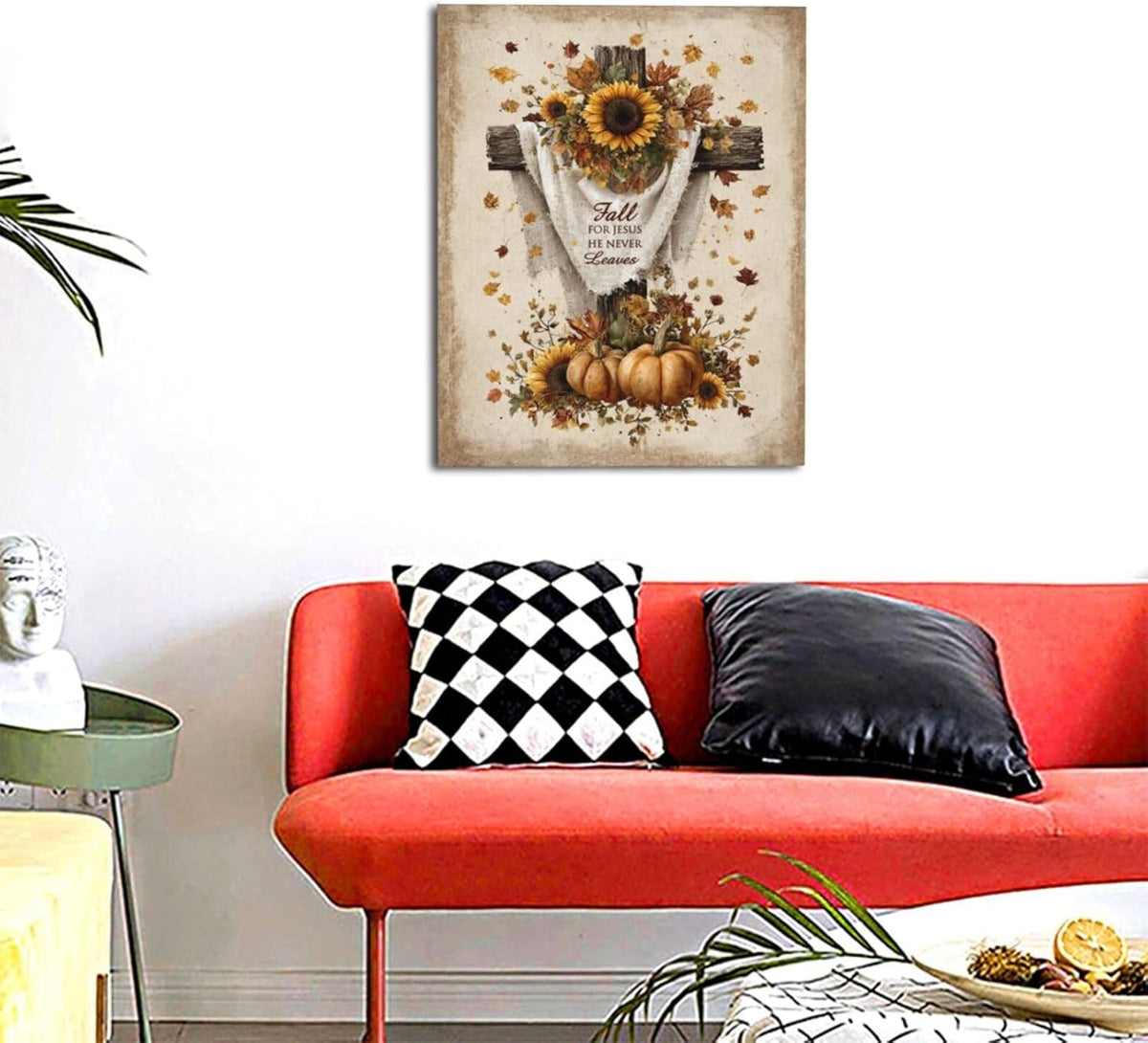 Christian Fall Wall Art Autumn Rustic Cross Sunflower Pumpkin Wall Decor Fall for Jesus He Never