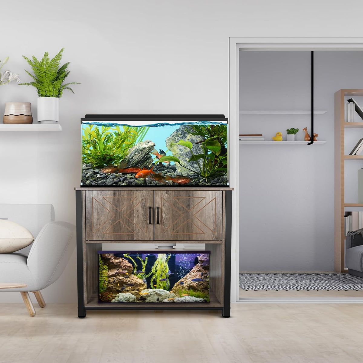 40 Gallon Aquarium Stand with Cabinet & Power Outlets, Heavy Duty Metal Stand for 40-50 Gallon