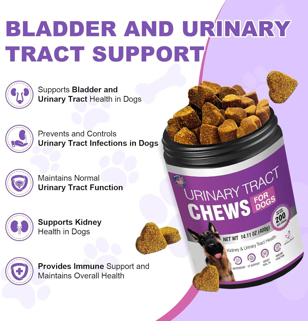 Dog UTI Treatment Cranberry Supplement for Dogs 200 Chews Urinary Tract Medicine Bladder Control