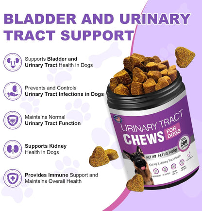 Dog UTI Treatment Cranberry Supplement for Dogs 200 Chews Urinary Tract Medicine Bladder Control