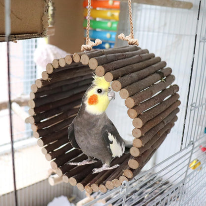 Bird Parrot Swing Toys, Hanging Bird Tree Caves, Natural Apple Wood Parrot Hammock, Bird Cage