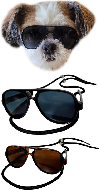 G029 Dog Cat Pet Aviator Pilot Sunglasses Glasses for Small Breeds up to 15lbs (2-Pack Black +