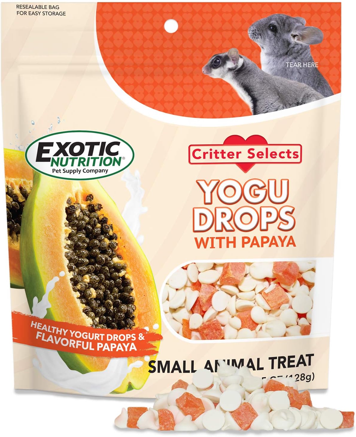 Yogu Drops With Papaya (4.5 oz.) - Healthy Natural Fruit & Yogurt Treat - For Sugar Gliders, Rats