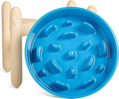 LE TAUCI Ceramic Slow Feeder Dog Bowls Elevated, 3 Cup Raised Bowl with Wooden Stand for Medium
