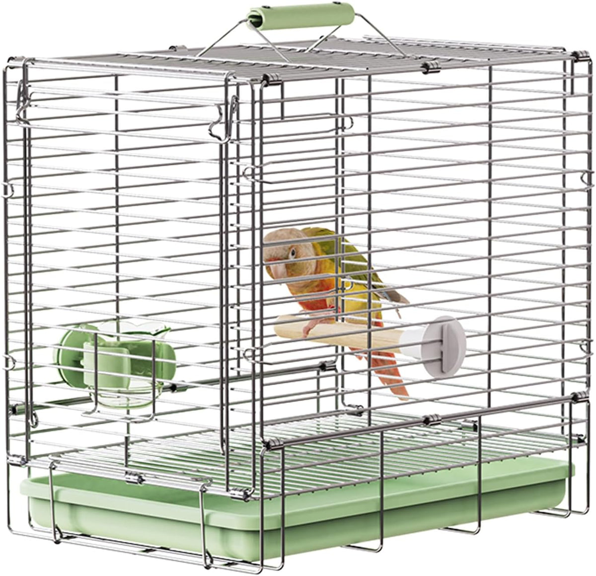 Bird Carrier Travel Cage - 304 Stainless Steel Portable Folding Bird Travel Cage with Parrot Feeder