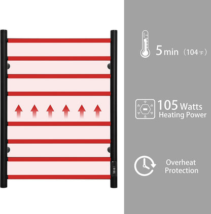 KEG Towel Warmer Wall Mounted with Built-in Timer 8 Bars Electric Stainless Steel Heated Towel