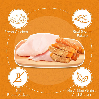 PAWUP Dog Treats Chicken Jerky Wrapped Sweet Potato, Natural Ingredients w/Taurine, Grain Free Dog