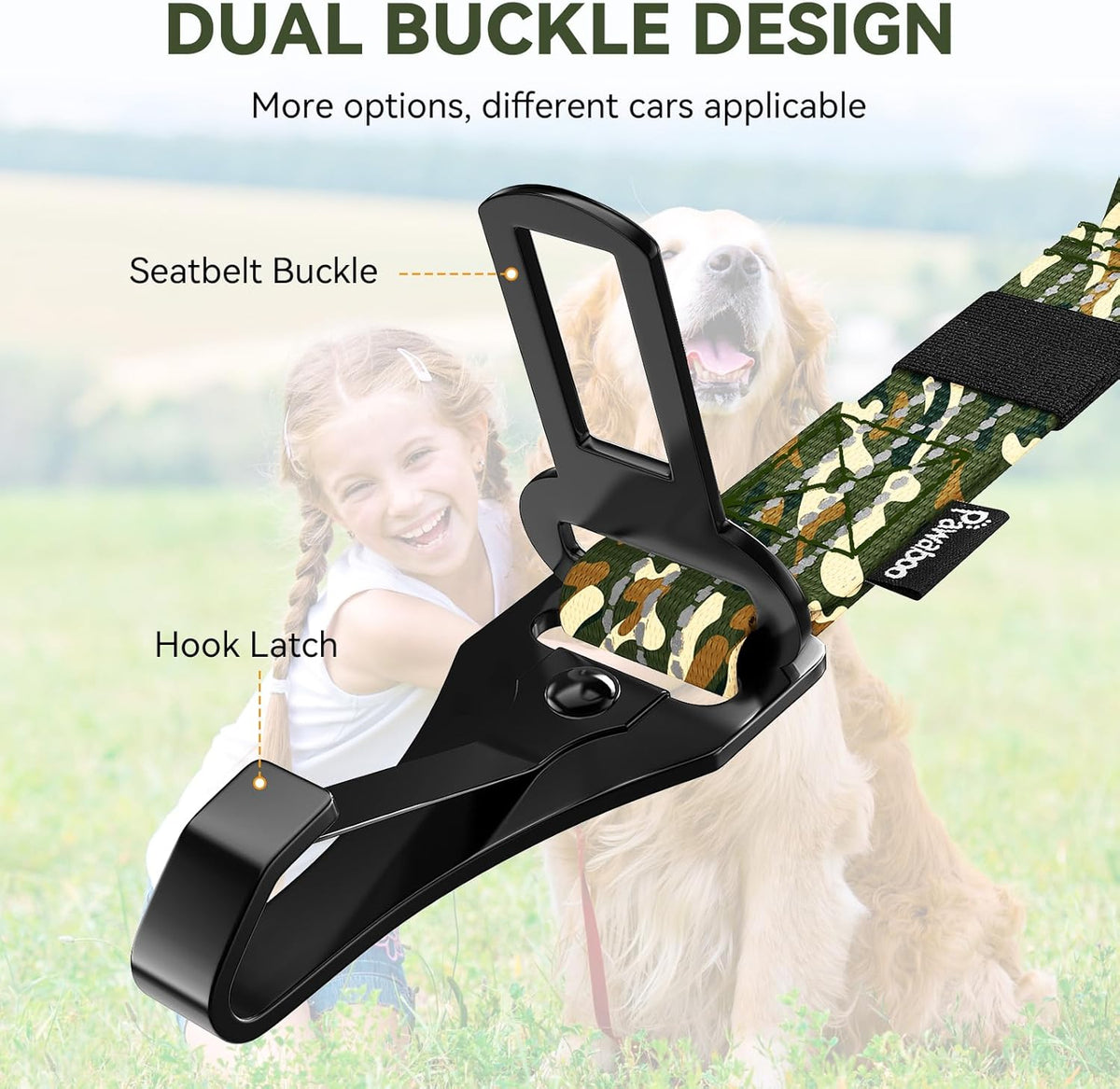 Pawaboo 2Pack Dog Seatbelt for Car, Dog Car Seat Belt Bungee, Dogs Tether with Buckle & Hook Latch