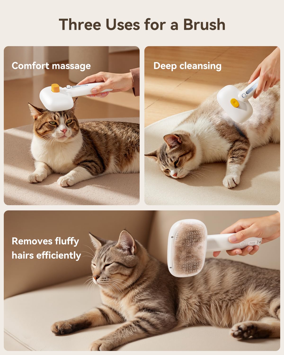 ROJECO 3-in-1 Pet Steam Brush for Cats&Dogs-Pet Spray Hair Removal Detangling Comb with Adjustable