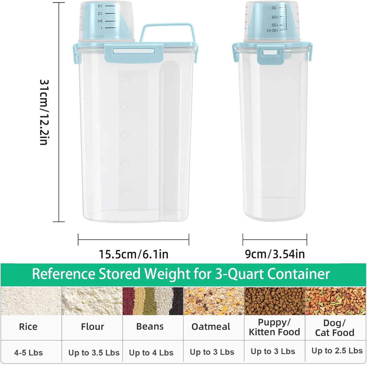 TBMax Rice Storage Container - 5 Lbs Flour Container Cereal Dispenser with Measuring Cup, Airtight