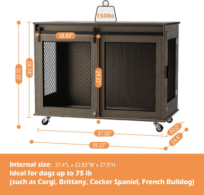 LINLUX 40 Inch Dog Crate Furniture, Wooden Heavy Duty Dog Kennel Indoor, Decorative Dog Cage Table