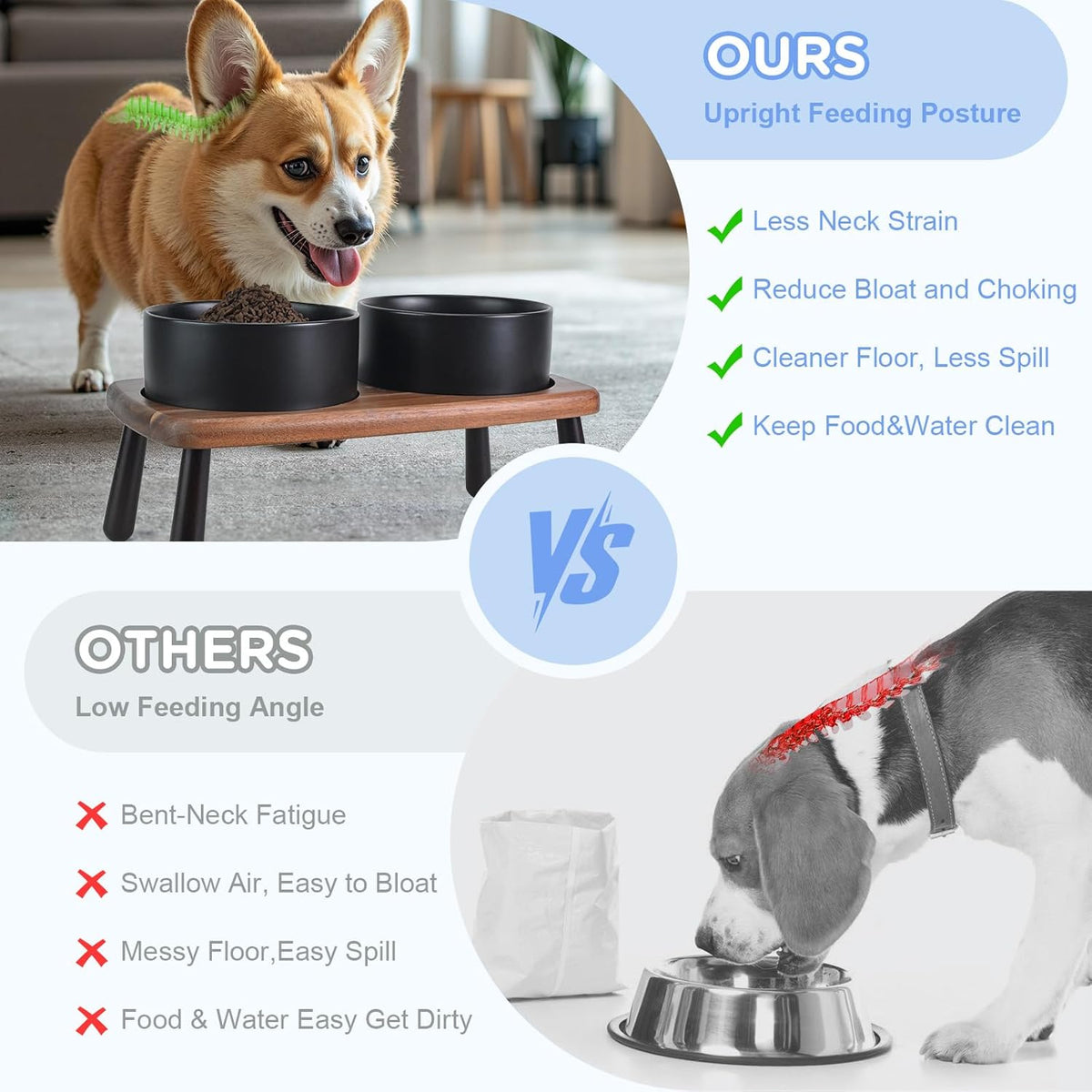 SPUNKYJUNKY Ceramic Elevated Dog Bowls Raised with Acacia Bamboo Wooden Stand, 6.1'' Dog and Cat