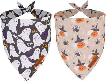 ADOGGYGO Halloween Dog Bandanas, Ghost Pumpkin Witch Scarf, Multi Size, Black Orange Halloween