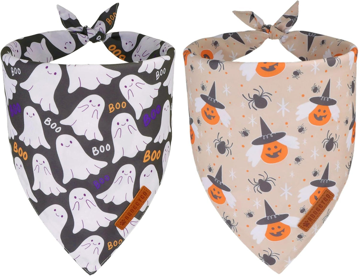 ADOGGYGO Halloween Dog Bandanas, Ghost Pumpkin Witch Scarf, Multi Size, Black Orange Halloween