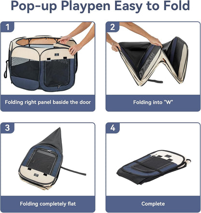 A 4 Pet Portable Dog Playpen, 49” Playpen for Dogs with Bowl, Suitable for Puppies, Kittens, and