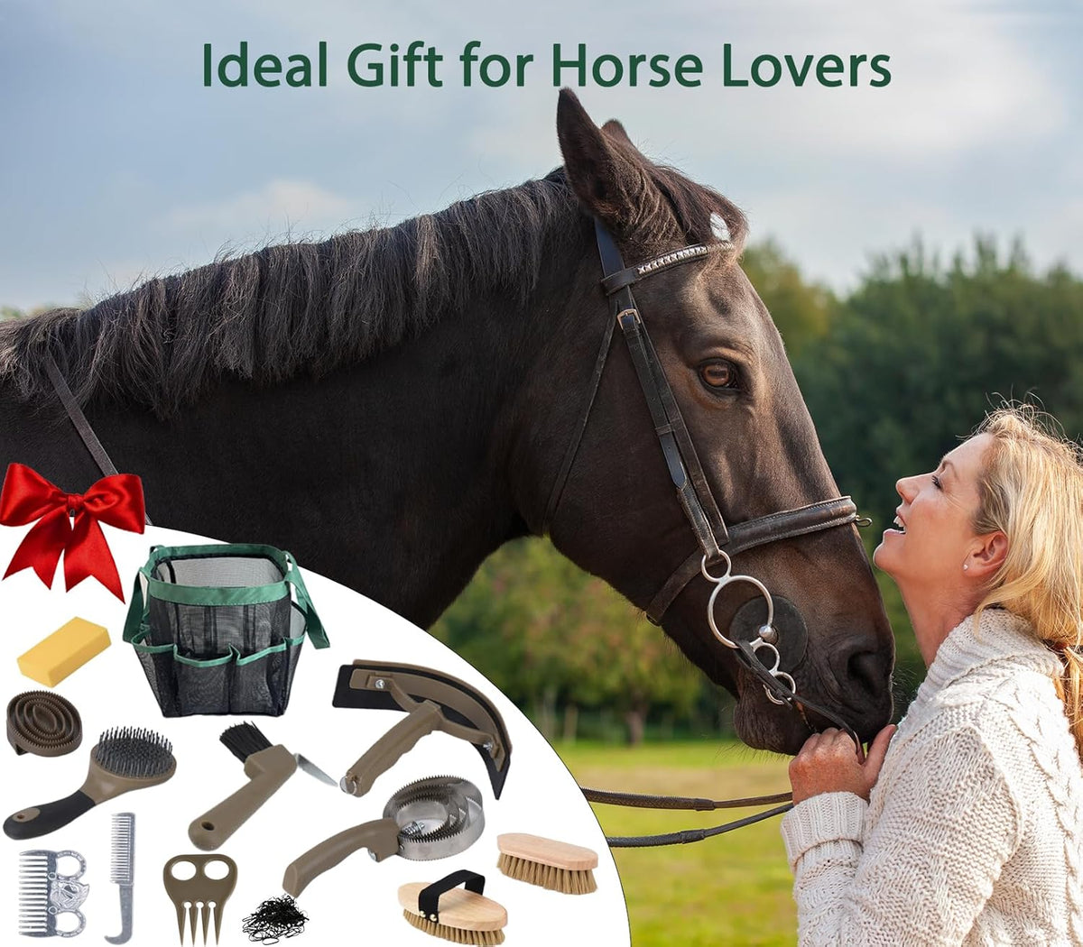 Horse Grooming Kit 13 Piece, Horse Brushes for Grooming Supplies Set with Organizer Bag, Horse