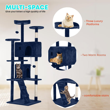 FDW Cat Tree 70in Cat Tower Multi-Level Durable Cat Scratching Post & Cozy Fun Cat Jumping Platform