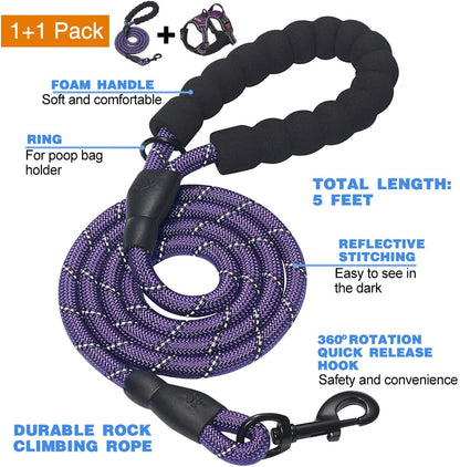No Pull Dog Harness Adjustable Reflective Oxford Easy Control Medium Large Dog Harness with A Free