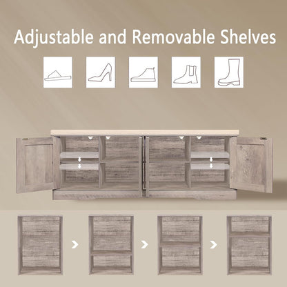 DINZI LVJ Shoe Bench, Entryway Storage Bench with Doors, Cushion, 2-Tier Shoe Rack with 8-Cubby