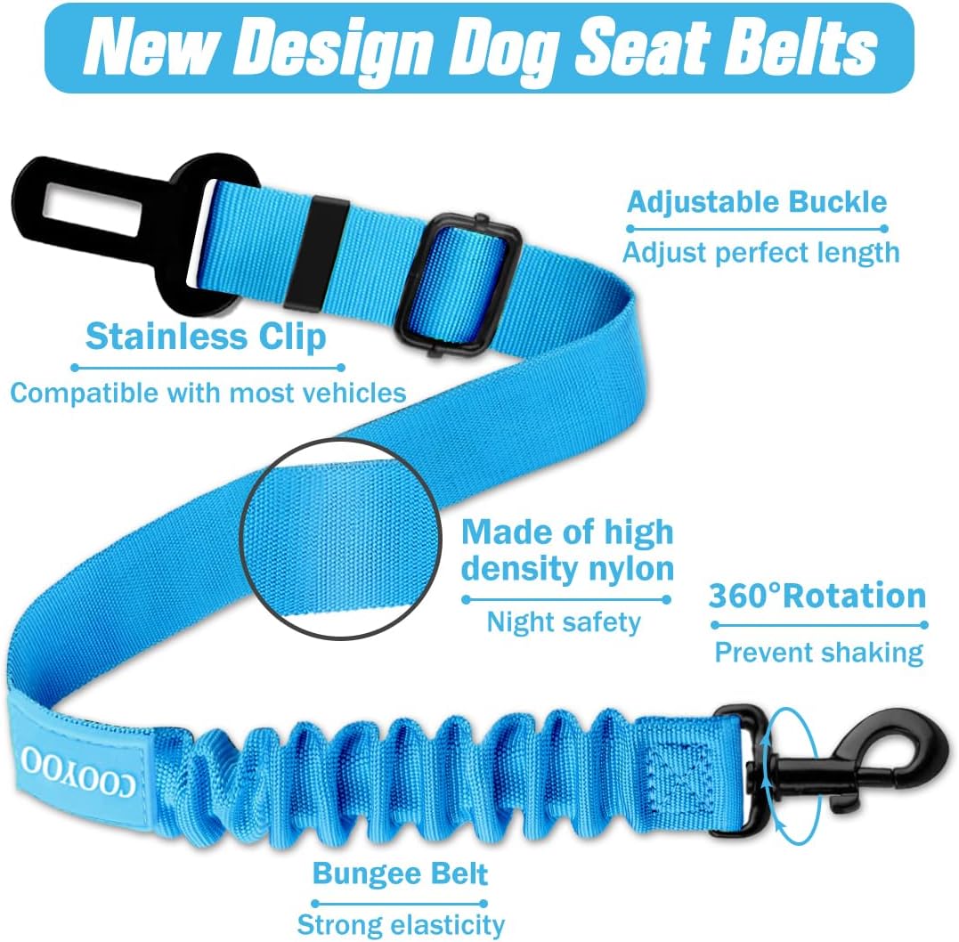 COOYOO Dog Seat Belt, Durability Retractable Dog Car Harness Adjustable Dog Seat Belt for Vehicle