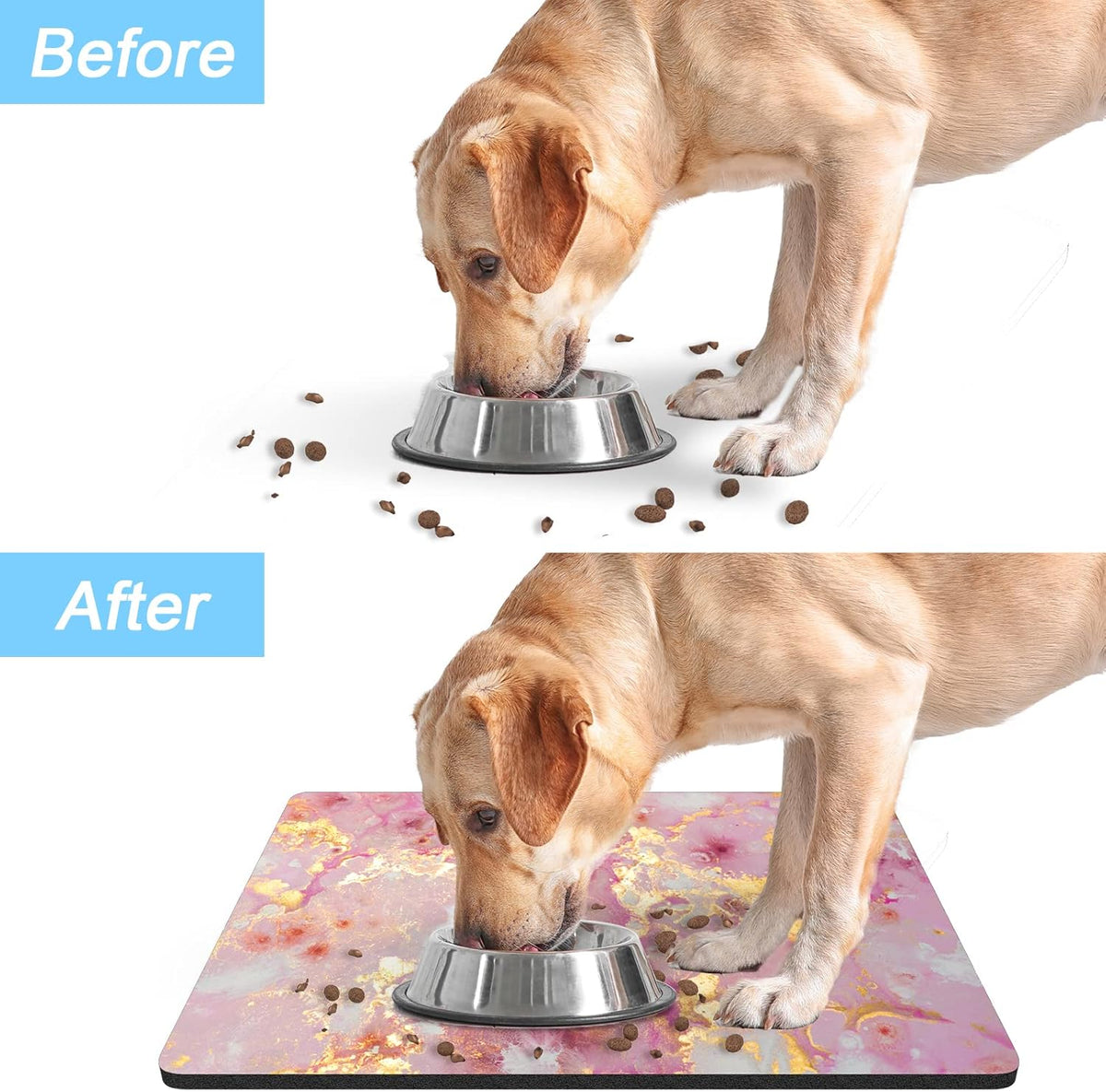 Rnivvi Dog Food Mat, 12" x 19" Absorbent Dog Cat Bowl Mat for Food and Water, Cute Anti-Slip Rubber