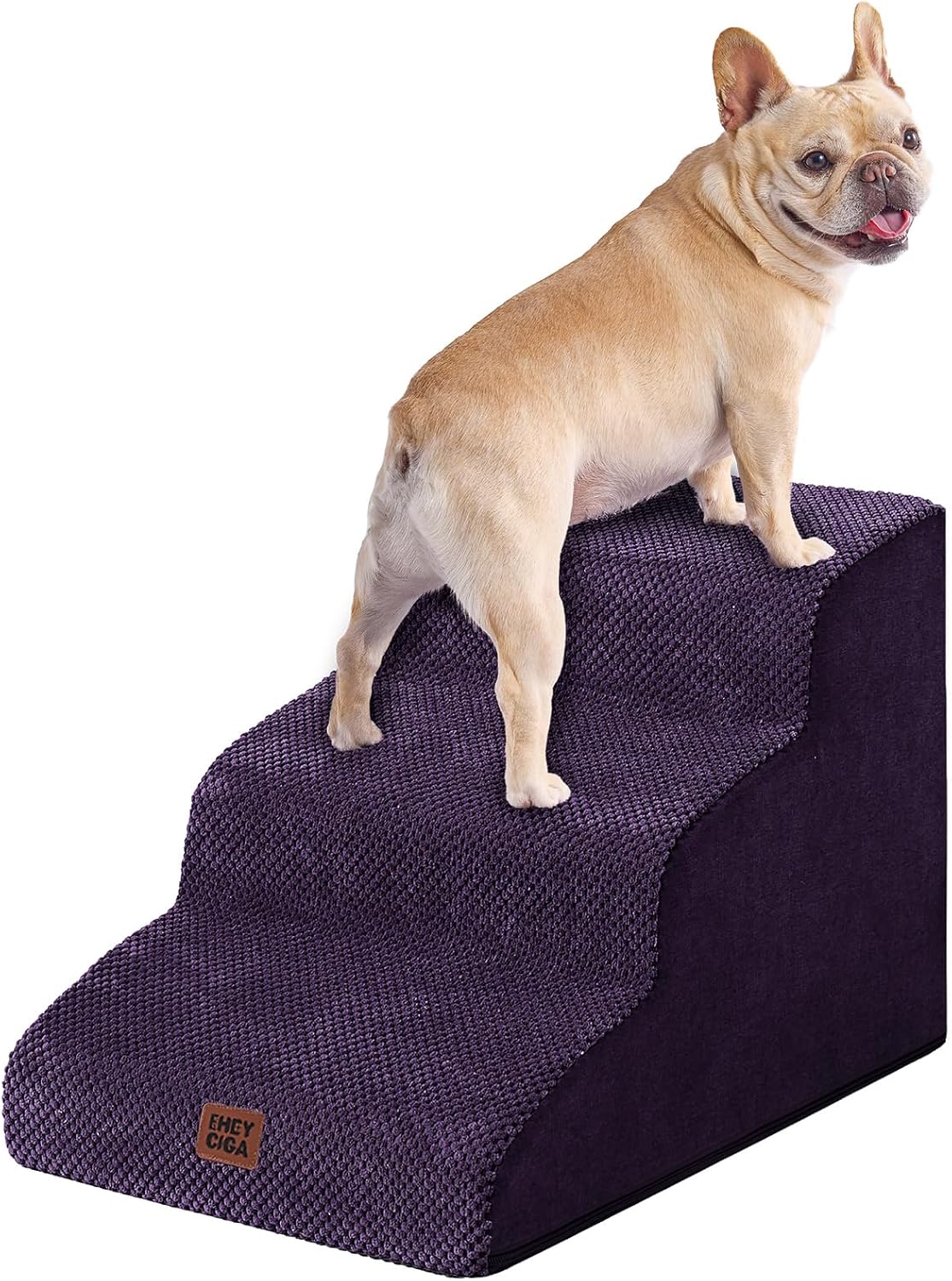 EHEYCIGA Curved Dog Stairs Ramp for Small Dogs 15.7" H, 3-Step Dog Steps for Couch Sofa and Chair