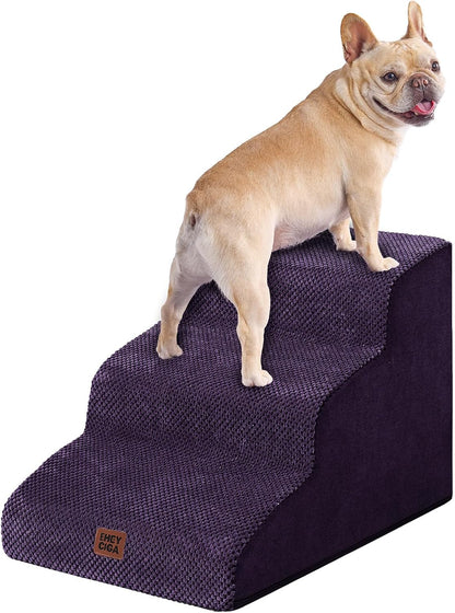 EHEYCIGA Curved Dog Stairs Ramp for Small Dogs 15.7" H, 3-Step Dog Steps for Couch Sofa and Chair