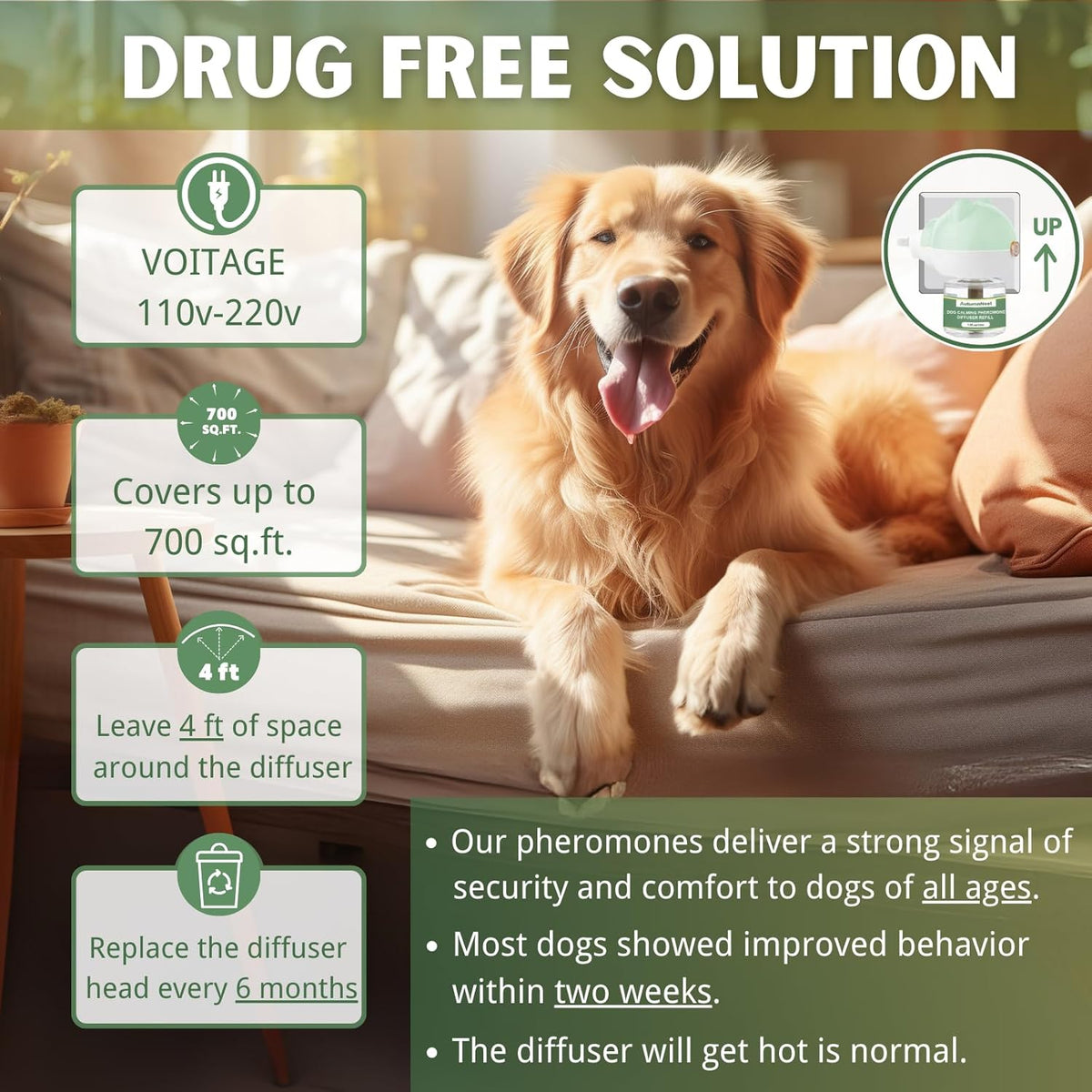 Dog Pheromone Diffuser Kit, Pet Diffuser for Stress Support, Reduces Stress and Promotes Relaxed