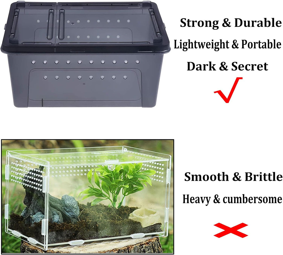 PINVNBY Reptile Enclosure Terrarium 2-Pack - 12.6"x8.7"x5.9" Multi-Purpose Transparent Plastic