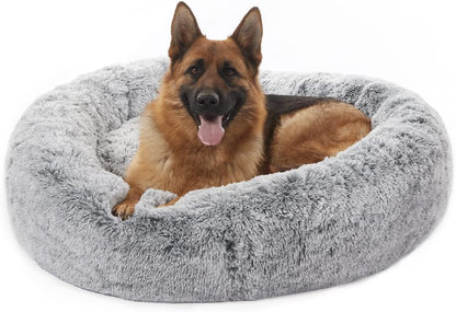 Bedfolks Calming Donut Dog Bed for Extra Large Dogs, 45 Inch Round Plush Bed with Non-Slip Bottom