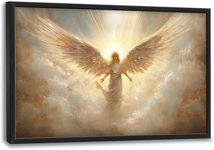 Large Angel Wall Art for Living Room, Framed Oversized Angel Wing Wall Decor Fantasy Sky Clouds