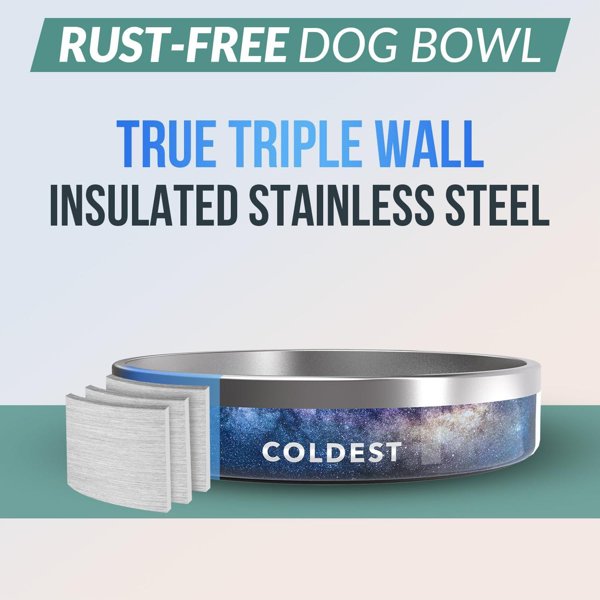 Coldest Dog Bowl - Anti Rust Metal, Non Slip, 3 Layers Insulated Stainless Steel Dog Bowls - Spill