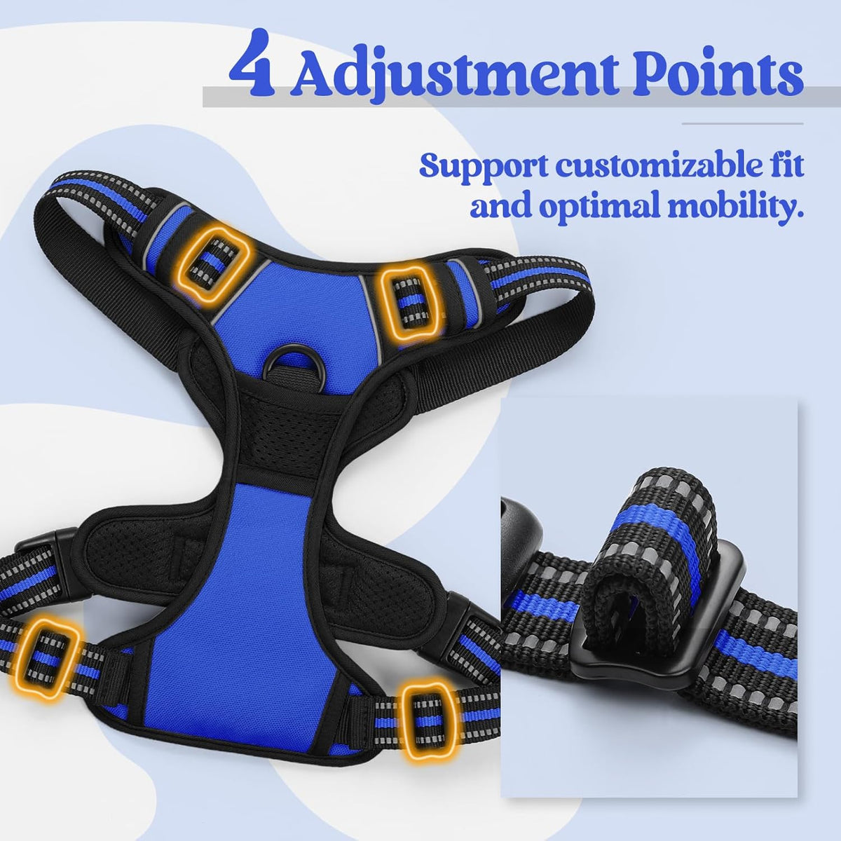 rabbitgoo Dog Harness No Pull with 2 Leash Clips, Adjustable Soft Padded, Reflective Oxford No