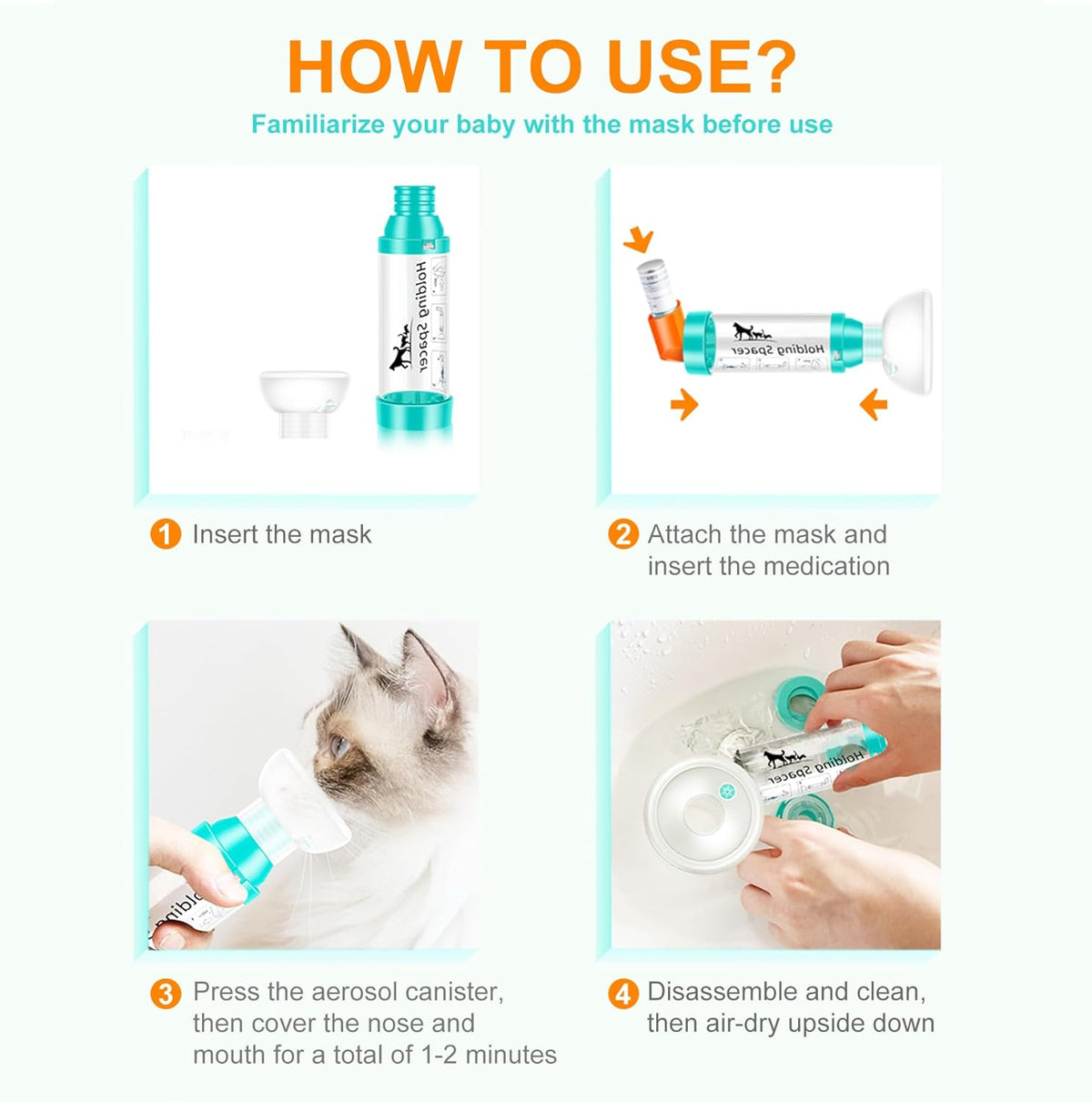Cats Aerosol Chamber Inhaler Spacer for Cats and Kittens with Breathing and Delivering Medication