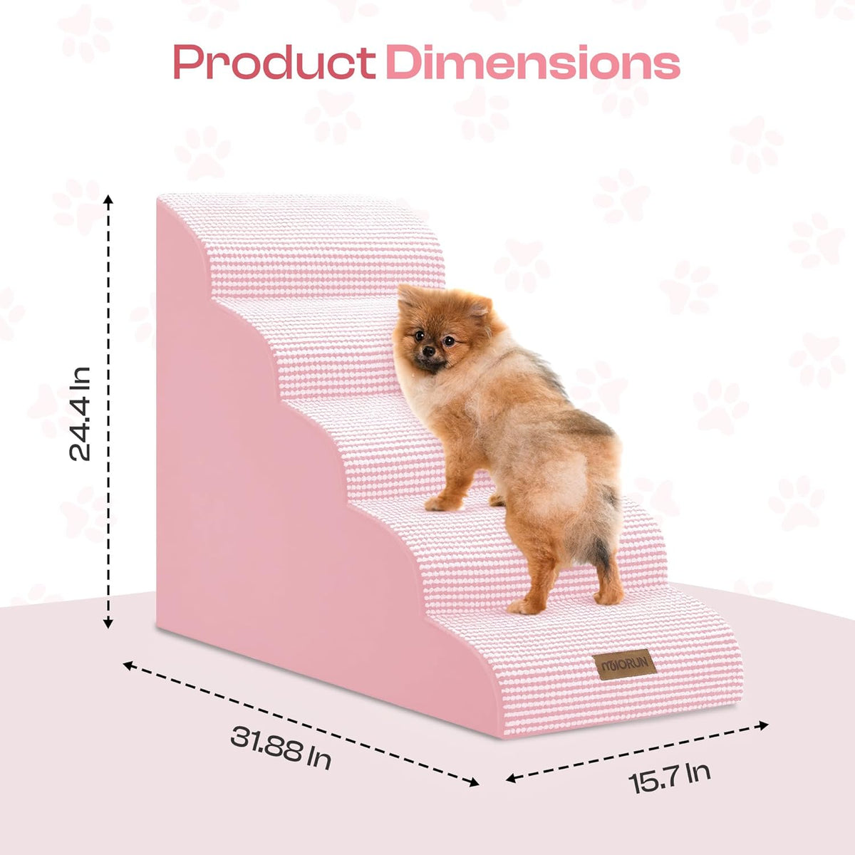 Curved Dog Stairs for High Bed Up to 26", 5-Step Dog Ramp for Small Dogs with Washable Cover