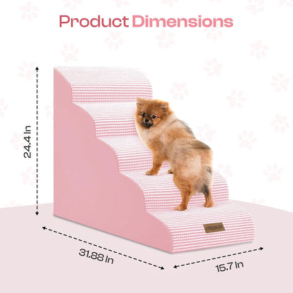 Curved Dog Stairs for High Bed Up to 26", 5-Step Dog Ramp for Small Dogs with Washable Cover