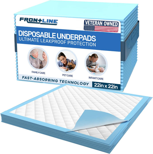 FRONTLINE Disposable Pee Pads 22'' X 22'' Ultra Absorbing Premium Heavy Duty Leakproof Underpads