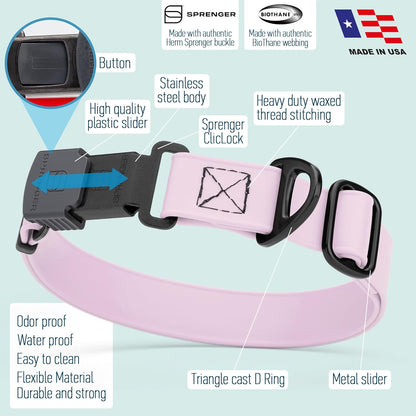 Dogline Biothane Waterproof Dog Collar with Herm Sprenger Stainless Steel Quick Release Buckle