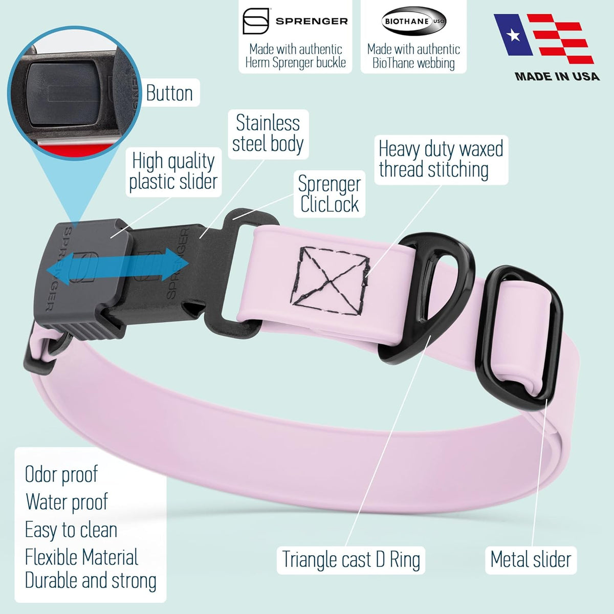 Dogline Biothane Waterproof Dog Collar with Herm Sprenger Black Stainless Steel Quick Release